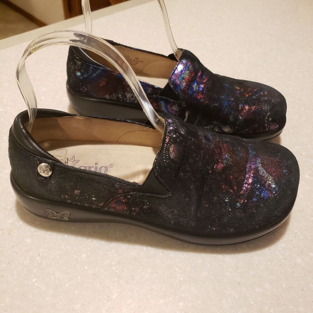 Women Alegria by PG Lite KEL-753 Cosmic Metallic Floral Clogs Women US 7